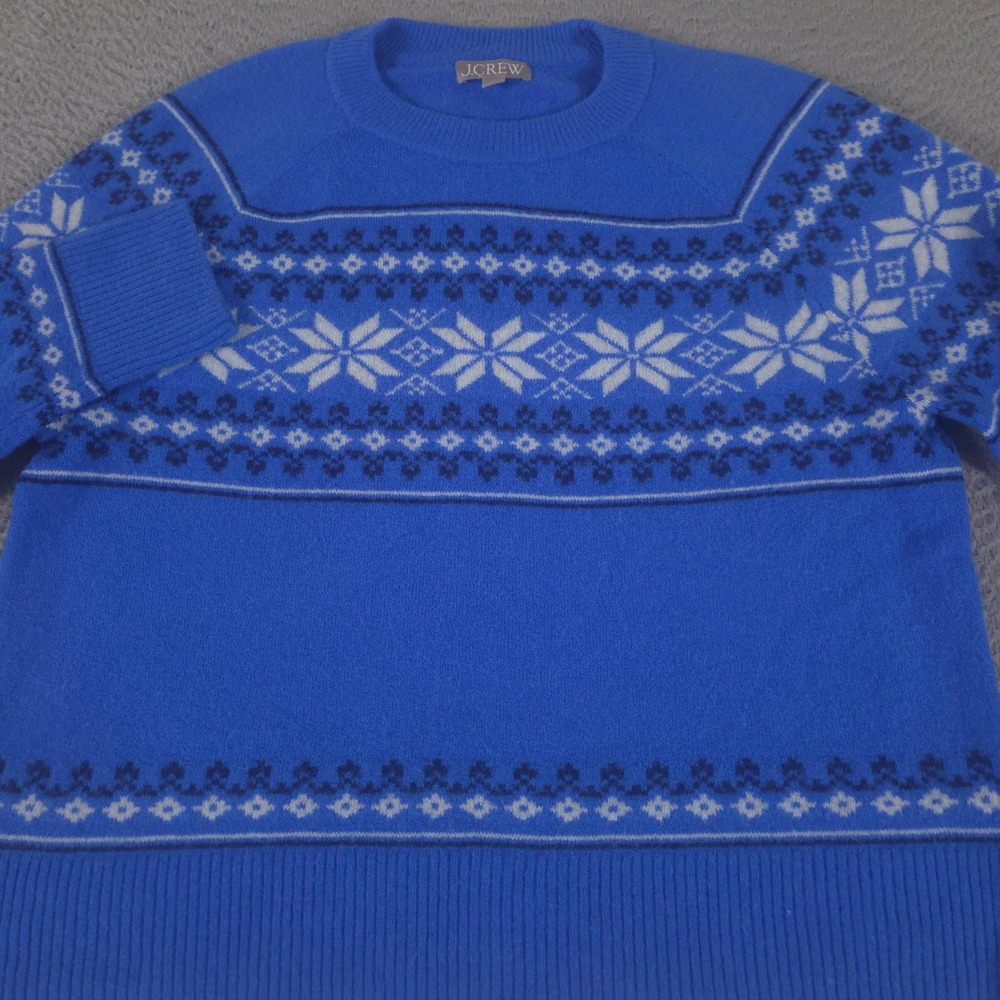 J.Crew Sweater Women Large Blue Fair Isle Crewneck Supersoft Merino Alpaca Blend